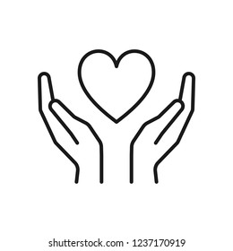 Black isolated outline icon heart in hands white background  Line icon heart   hands  Symbol care  love  charity 