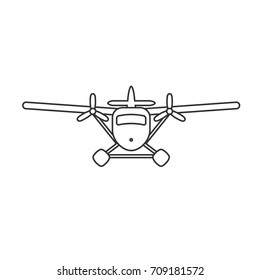 Black isolated outline icon of hydroplane on white background. Line Icon of seaplane.