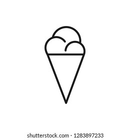 Black isolated outline icon of ice cream cone on white background. Line Icon of ice cream cone.