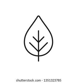 Black isolated outline icon of leaf, plant on white background. Line Icon of leaf. Bio, eco.