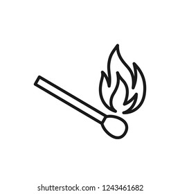 Black isolated outline icon of matchstick on white background. Line icon of match stick.