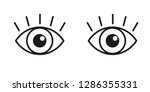 Black isolated outline icon of pair eyes with eyelash on white background. Set of line Icons of open and closed eyes. Vision.