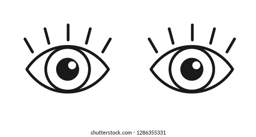 Black isolated outline icon of pair eyes with eyelash on white background. Set of line Icons of open and closed eyes. Vision.