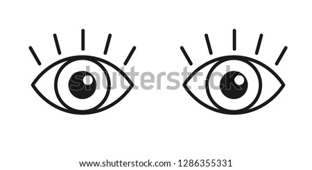 Black isolated outline icon of pair eyes with eyelash on white background. Set of line Icons of open and closed eyes. Vision.