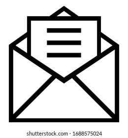 Black isolated outline icon of postal envelope on white background. Line Icon of envelope. Open envelope