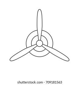 Black Isolated Outline Icon Of Propeller On White Background. Line Icon Of Propeller Of Airplane.