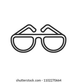 Black isolated outline icon of sunglasses on white background. Line Icon of glasses.