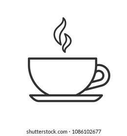 Black isolated outline icon of tea cup on white background. Line Icon of teacup.