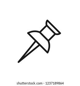 Black isolated outline icon of thumbtack on white background. Line icon of thumbtack.