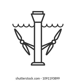 Black isolated outline icon of tidal energy station on white background. Line Icon of tidal energy station.