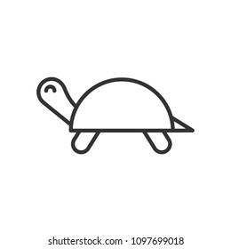 Black isolated outline icon of turtle on white background. Line Icon of tortoise.