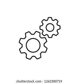 Black isolated outline icon of two cogwheels on white background. Line icon of gear wheel. Settings.