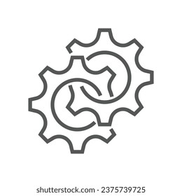 Black isolated outline icon of two cogwheels on white background. Line icon of gear wheel. Editable Stroke. EPS 10