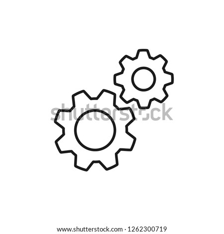 Black isolated outline icon of two cogwheels on white background. Line icon of gear wheel. Settings.