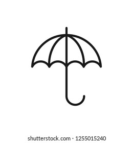Black isolated outline icon of umbrella on white background. Line Icon of umbrella.