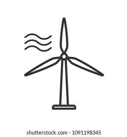 Black isolated outline icon of wind energy turbine on white background. Line Icon of wind energy station.