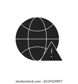 Black isolated outlined illustration of earth network and exclamation mark. Vector icon in flat style
