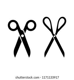 Black isolated scissors symbols. Open hairdresser or sewing scissors icon set.