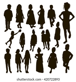 Lots Women Girls Line Style Silhouette Stock Vector (royalty Free) 43934167