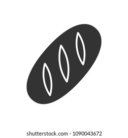 Black isolated silhouette of bread on white background. Icon of loaf.