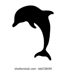 Black isolated silhouette of jump dolphin on white background.