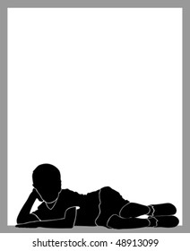 black isolated silhouette of lying boy - vector