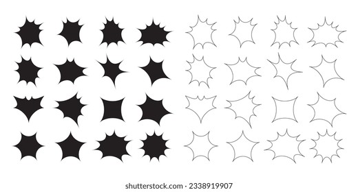 Black isolated silhouette and out line pointy distorted random shapes design elements template set on white background svg