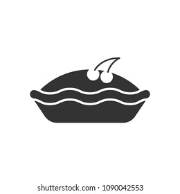 Black isolated silhouette of pie with cherry on white background. Icon of berry pie.