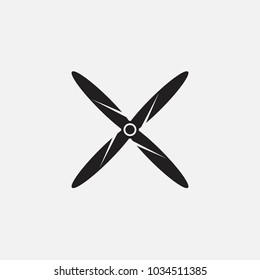 Black isolated silhouette of propeller of airplane on white background. Icon