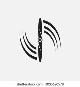 Black isolated silhouette of propeller of airplane on white background. Icon