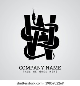 Black isolated and silhouette snake animal shape wrapped around the letter B separated trimmed each other.