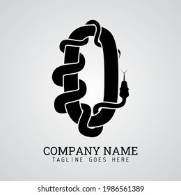 Black isolated and silhouette snake animal shape wrapped around the letter O separated trimmed each other.