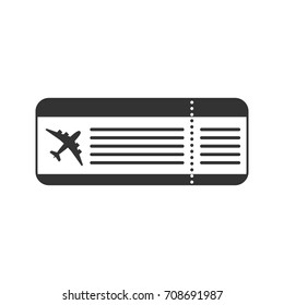 Black isolated ticket for the flight on white background. Icon of ticket of airplane.