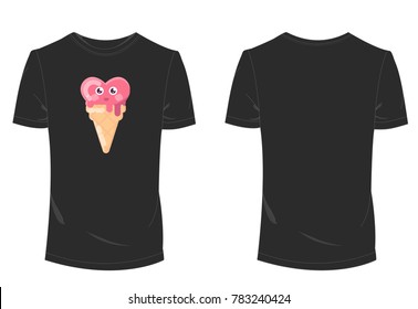 Black isolated T-shirt icecream heart symbol for Valentine day template using for fashion cloth design and assessorie for designer to make mock up or blue print in copany