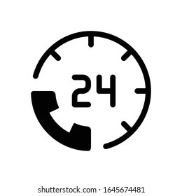 Schwarze isolierte Vektorillustration 24 Stunden Support Symbol