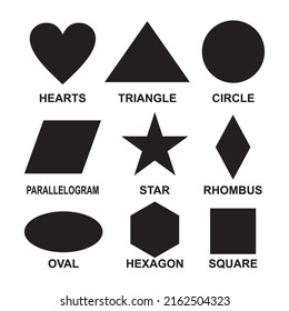 Black isolated vector geometric base shape. Abstract geometric frame. Banner or badge icon tag. Set of vector shapes.