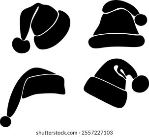 Black isolated vector icon of Santa hat. Hand drawn without artificial intelligence