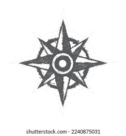 Black isolated wind rose grunge silhouette isolated on white background. Abstract compass ink blots symbol for icons and design patterns