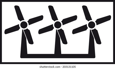 black isolated windmill icon with three fan - alternative energy symbol