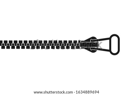 Black isolated zip fastener on white background. Silhouette of lock zipper. Flat design.