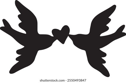 Black isolatted flying birds with love symbol vector illustration