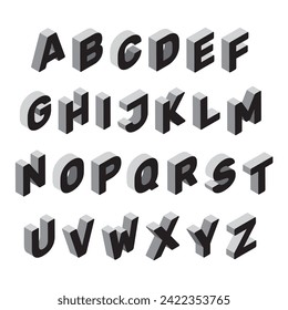 Black isometric 3d font. Vector alphabet.  Three dimensional typeface. 