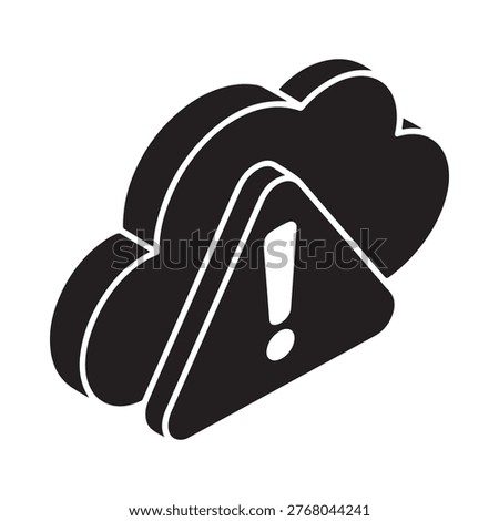 A black isometric cloud icon with a warning symbol inside conveying data risk