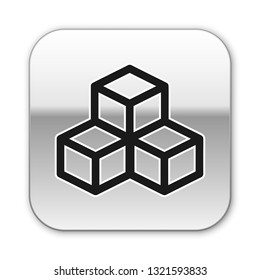 Black Isometric cube icon isolated on white background. Geometric cubes solid icon. 3D square sign. Box symbol. Silver square button. Vector Illustration