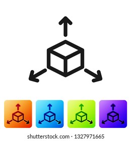 Black Isometric cube icon isolated on white background. Geometric cubes solid icon. 3D square sign. Box symbol. Set icon in color square buttons. Vector Illustration