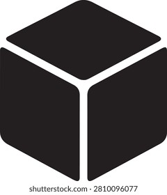 Black isometric cube with rounded corners and white separator lines on a white background