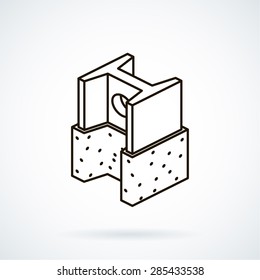 Black isometric line vector icon refractories on white background.