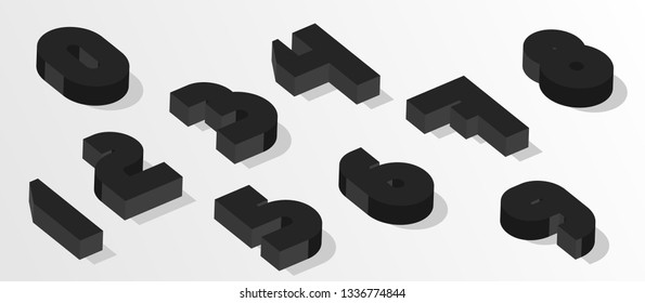 Black isometric numbers. 3d effect numbers. Vector numbers for any typography design. EPS8