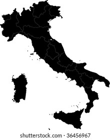 Black Italy map with region borders