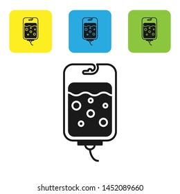Black IV bag icon isolated on white background. Blood bag icon. Donate blood concept. The concept of treatment and therapy, chemotherapy. Set icons colorful square buttons. Vector Illustration